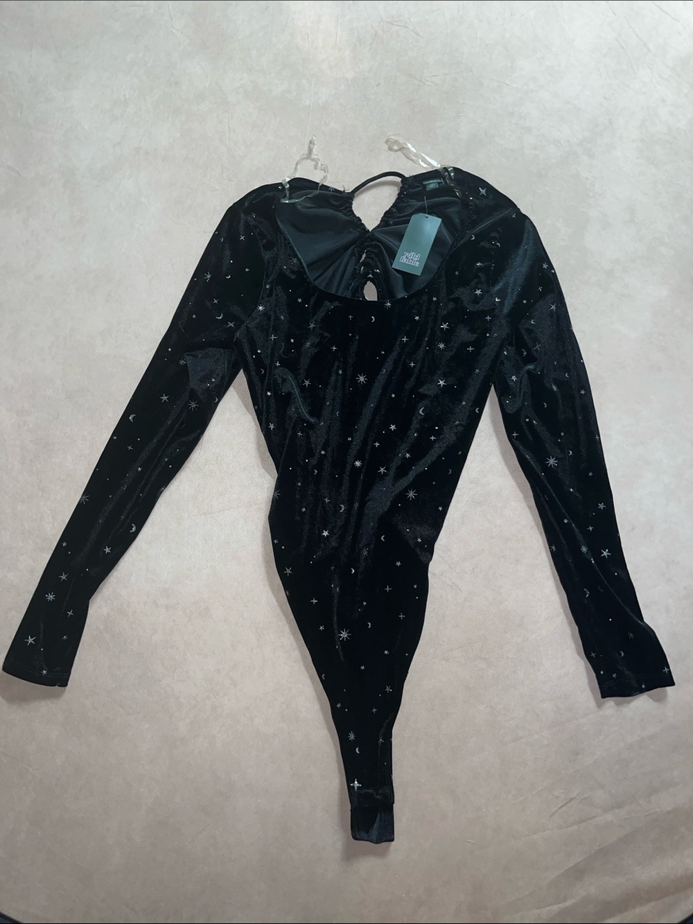 wild fable Black Velvet Star-Print Open Back Bodysuit